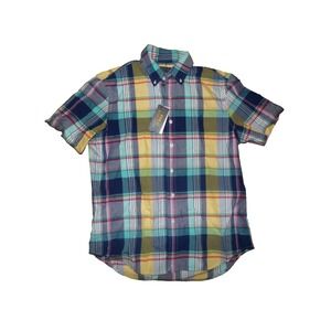 POLO RALPH LAUREN MEN'S S/S BUTTON UP OXFORD SHIRT~MED~PLAID~NWT